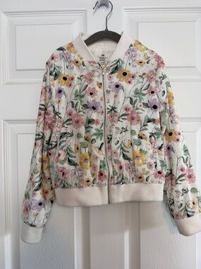 H&M Floral Print Cream Bomber Jacket